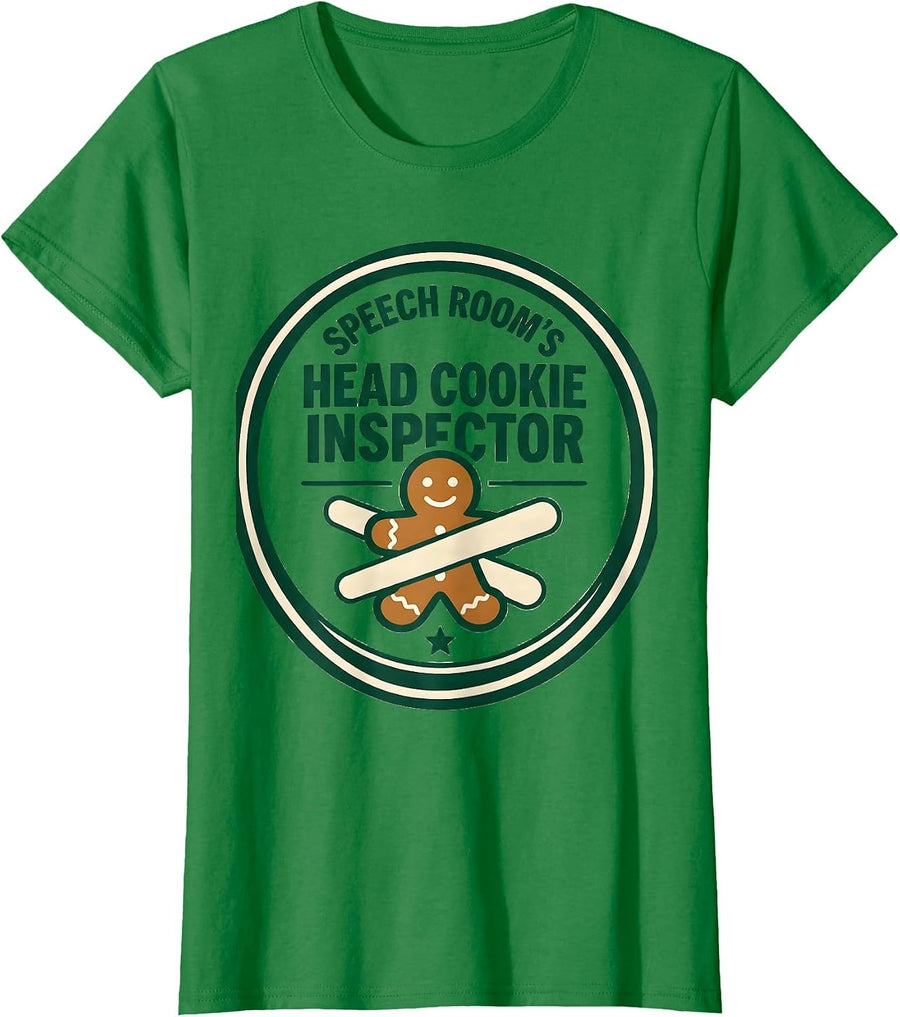 Women's Speech Room's Head Cookie Inspector Funny Speech Therapist T-Shirt - Kelly Green