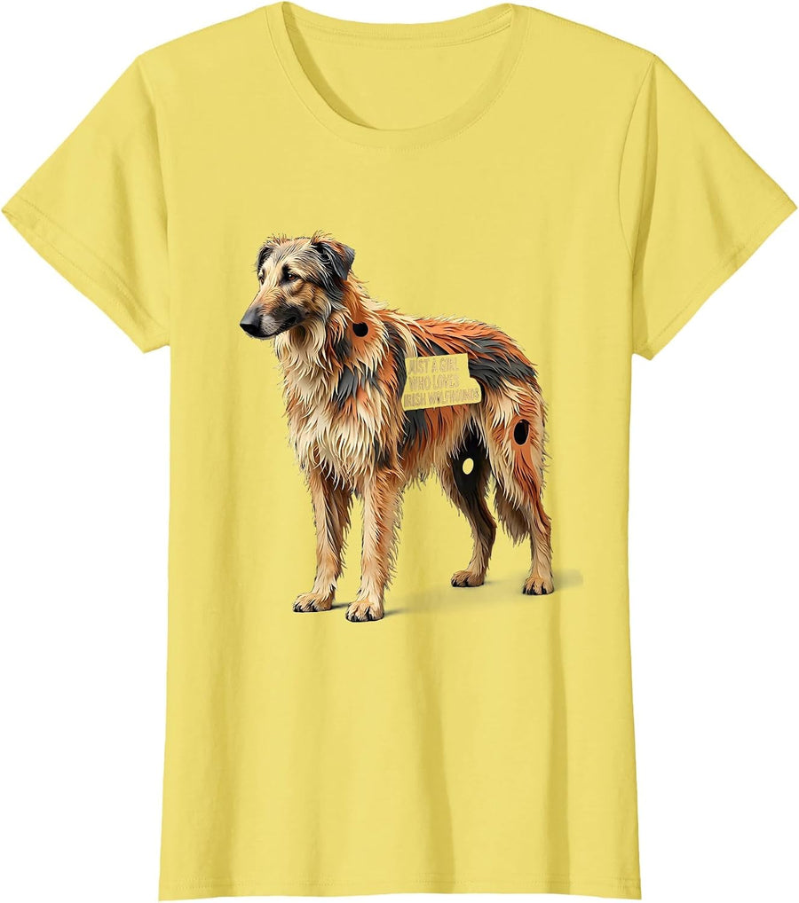 Women's Just A Girl Who Loves Irish Wolfhounds Cute Dog Lover Gift T-Shirt - Lemon Yellow
