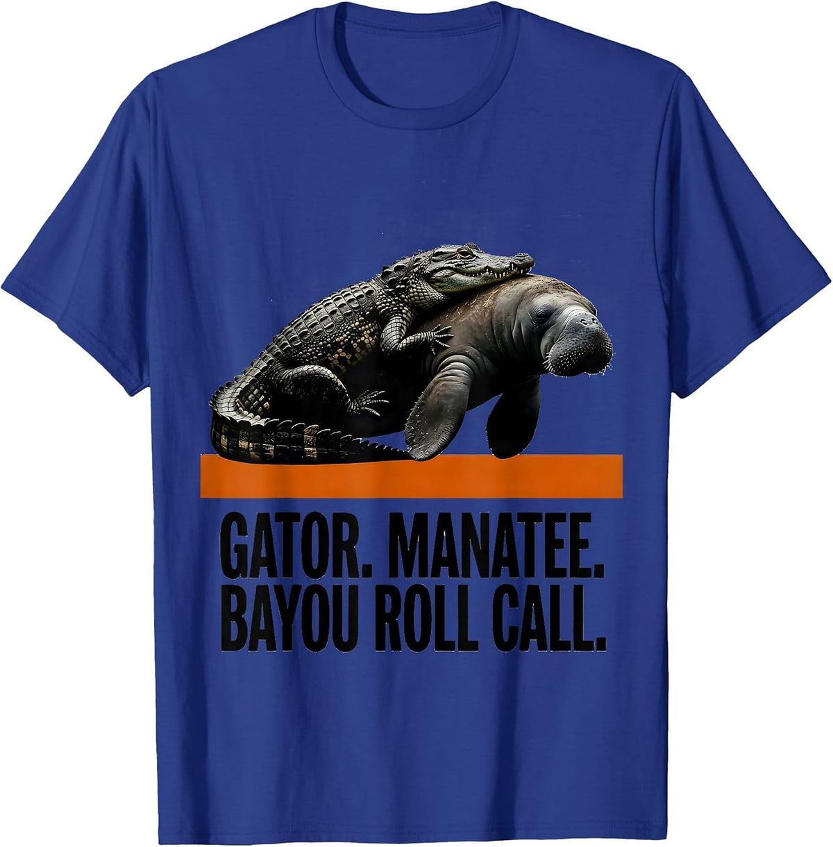 Men's Gator Manatee Bayou Roll Call Brutalist Graphic Gulf Coast T-Shirt - Royal Blue