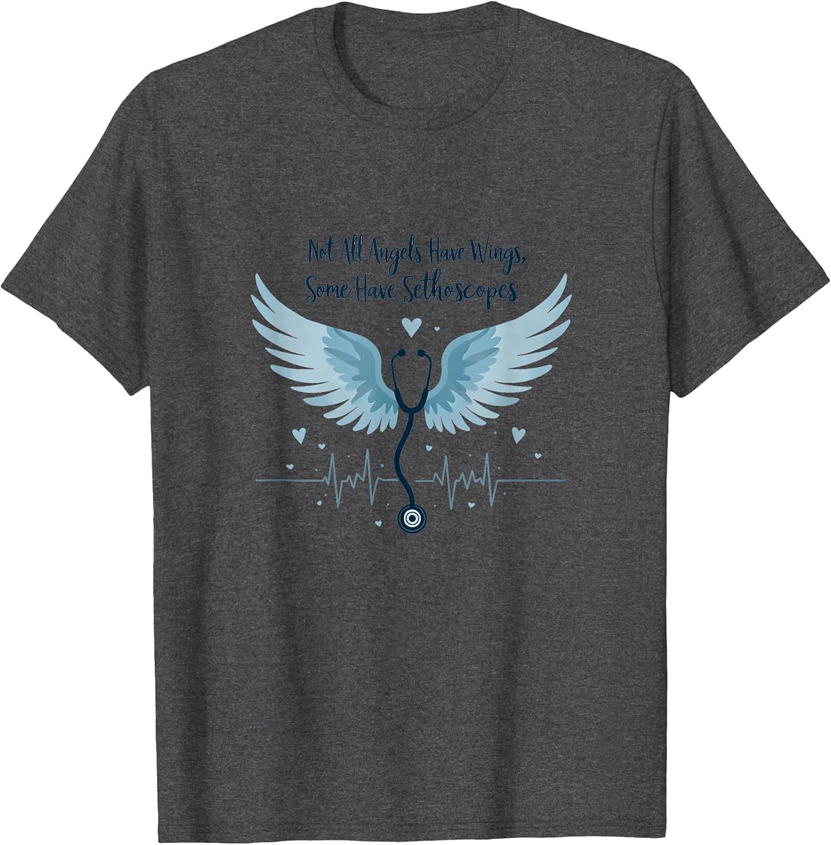 Nursing Angel Stethoscope Gift | Medical Staff Honor T-Shirt - Dark Heather Grey