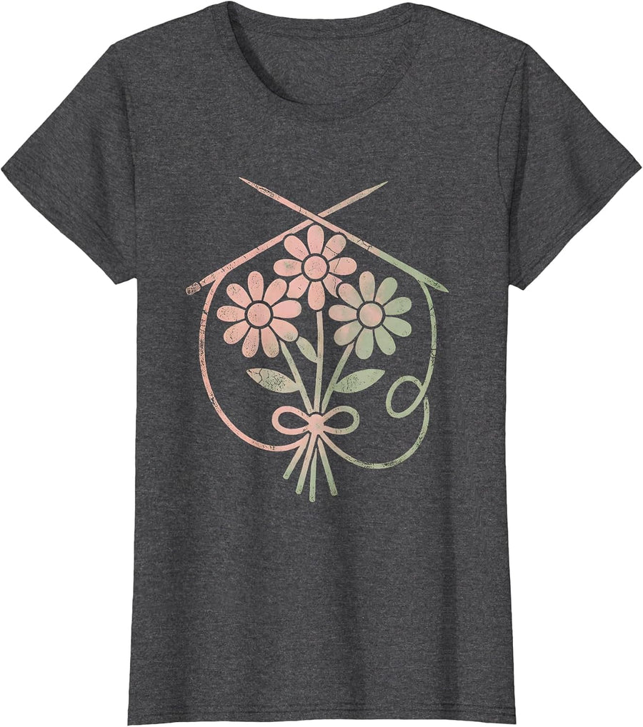 Women's Grandma Knitting Hands Cozy Illustration Design T-Shirt - Dark Heather Grey