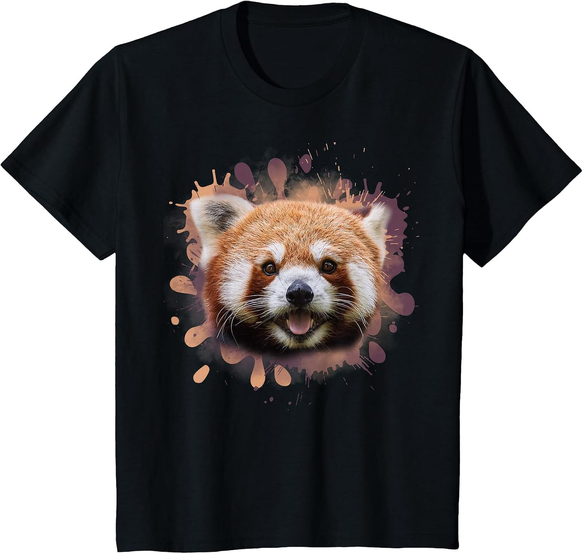 Red Panda cat Bear Illustration T-Shirt - Black