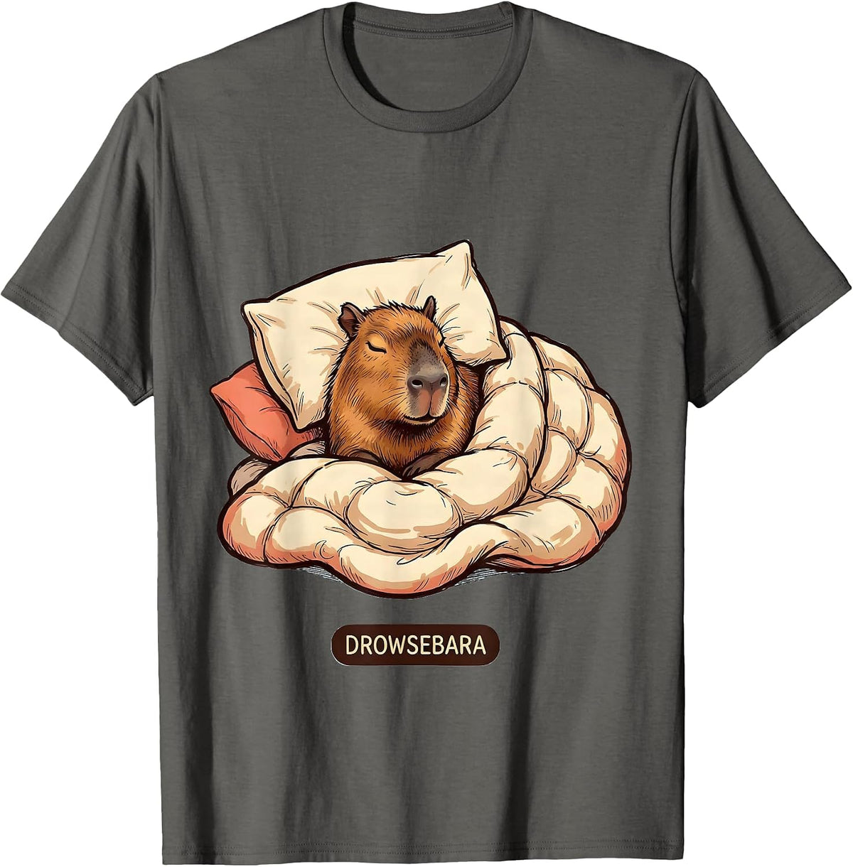 Men's Drowsebara Cute Capybara Sleepy Pajama Pun Funny T-Shirt - Asphalt Grey