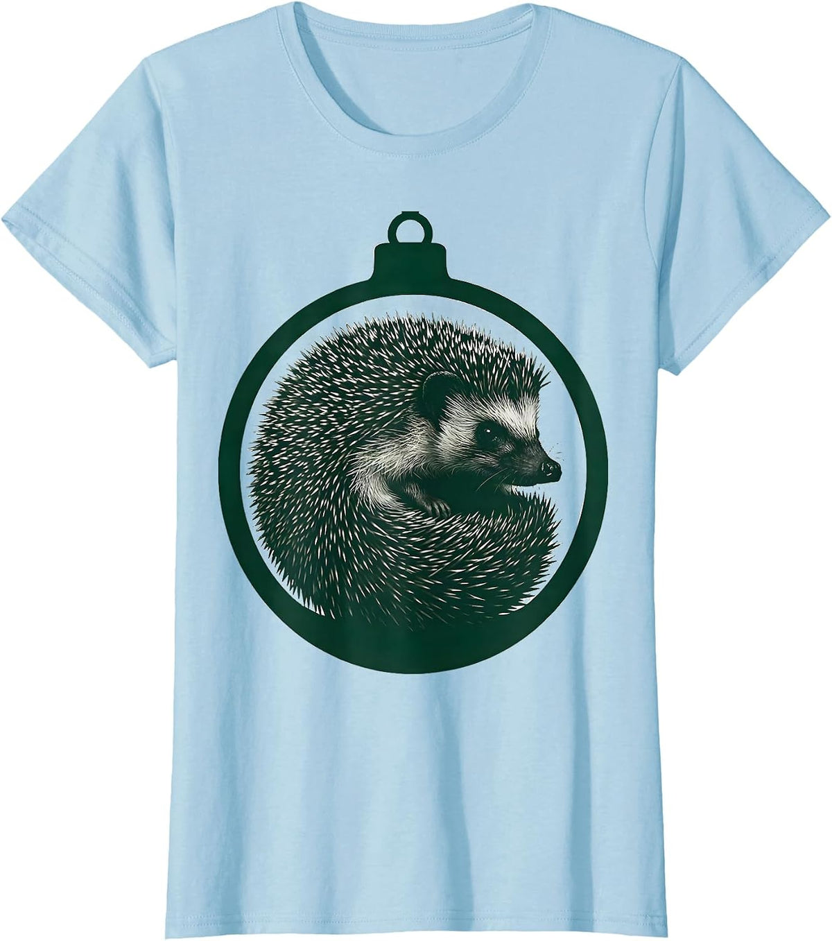Curled Hedgehog Silhouette Christmas Bauble Novelty Gift T-Shirt - Baby Blue