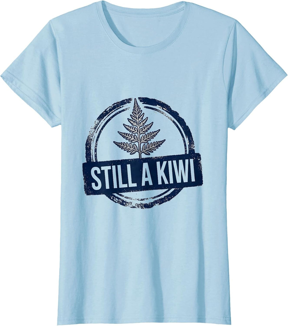 Still A Kiwi Rubber Stamp Fern Rugby Fan National Pride T-Shirt - Baby Blue