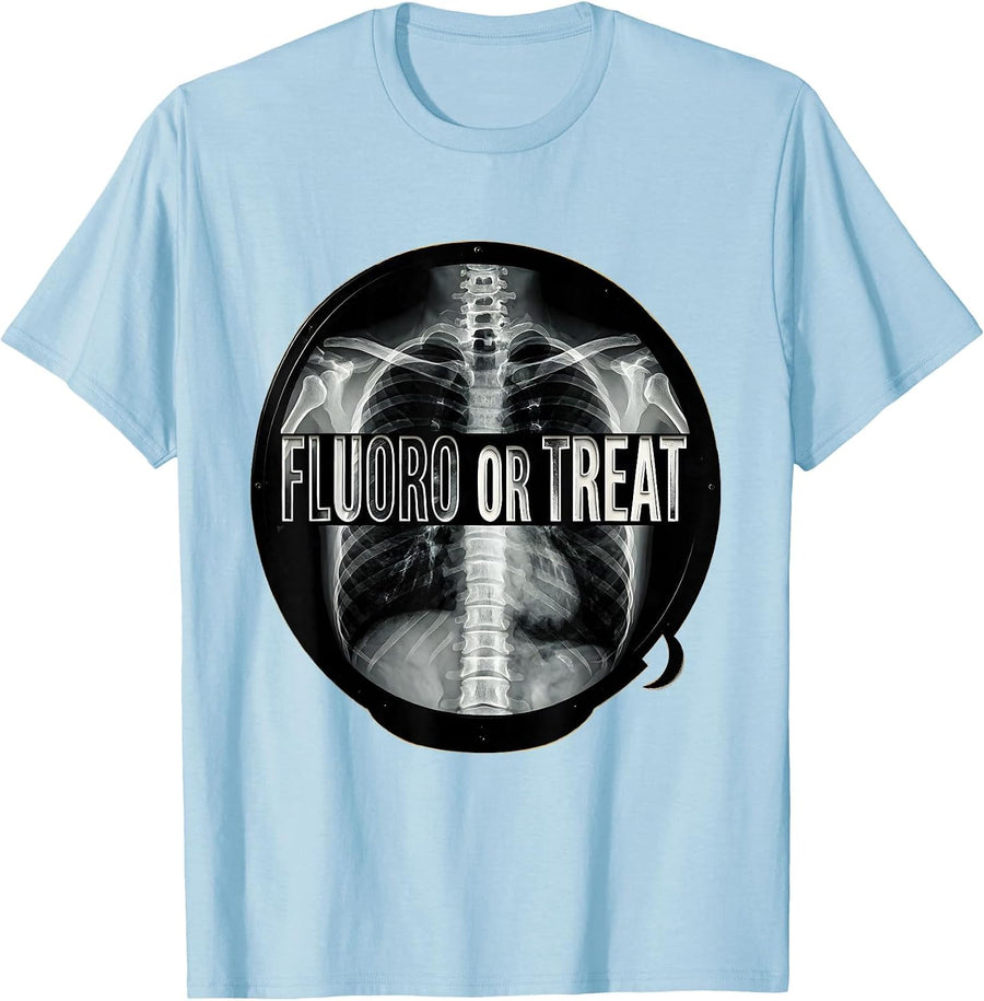 Men's Fluoro Or Treat Scratchboard Radiology Tech Halloween Humor T-Shirt - Baby Blue