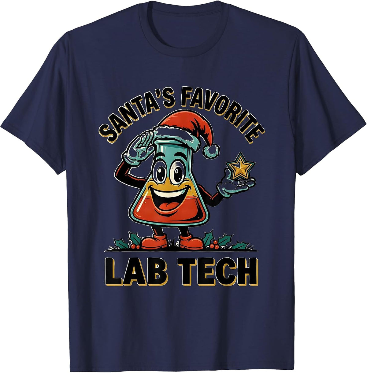 Men's Santa's Favorite Lab Tech Funny Pharmacy Technician T-Shirt - Navy Blue