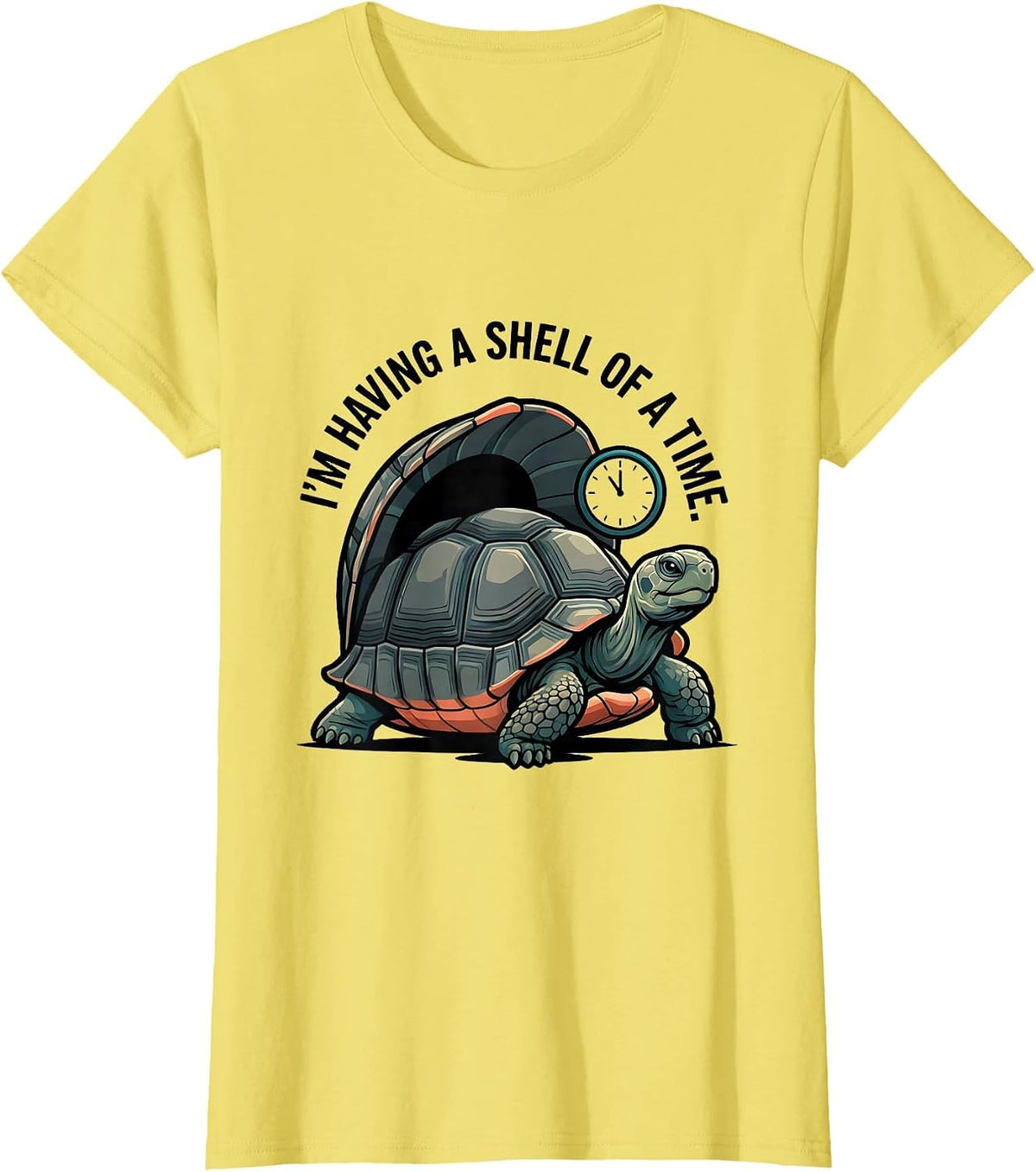 Women's I'm Having A Shell Of A Time Funny Tortoise Lover Pet Humor T-Shirt - Lemon Yellow