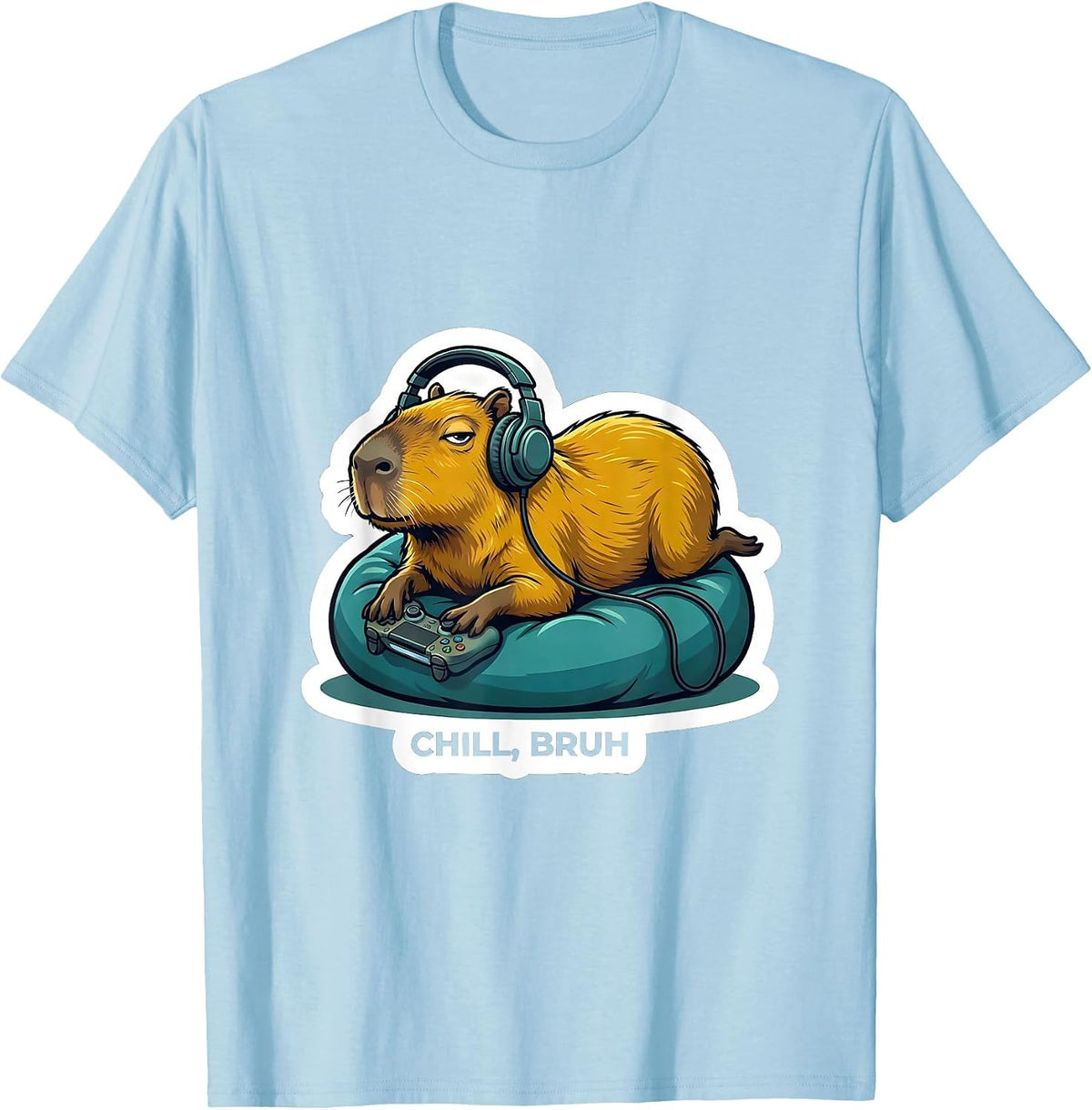 Men's Chill Bruh Funny Capybara Gamer Meme Animal Lover T-Shirt - Baby Blue