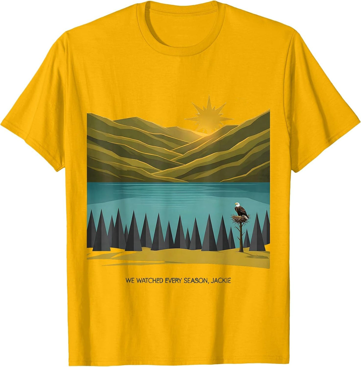 We Watched Every Season Jackie Midcentury Modern Eagle T-Shirt - Golden Yellow