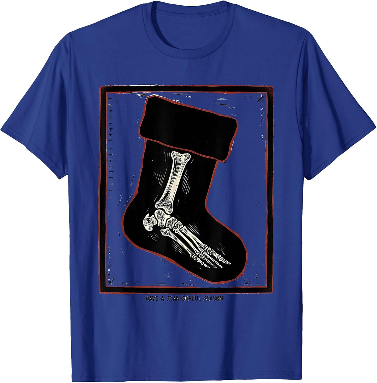 Men's Have A Scan-derful Season Linocut Radiology Tech Christmas T-Shirt - Royal Blue