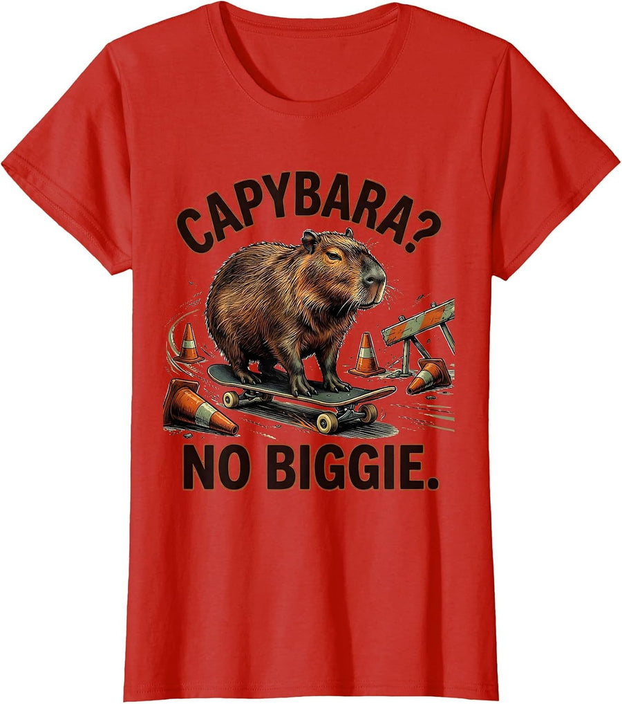 Women's Capybara? No Biggie Funny Animal Lover Meme Humor T-Shirt - Red