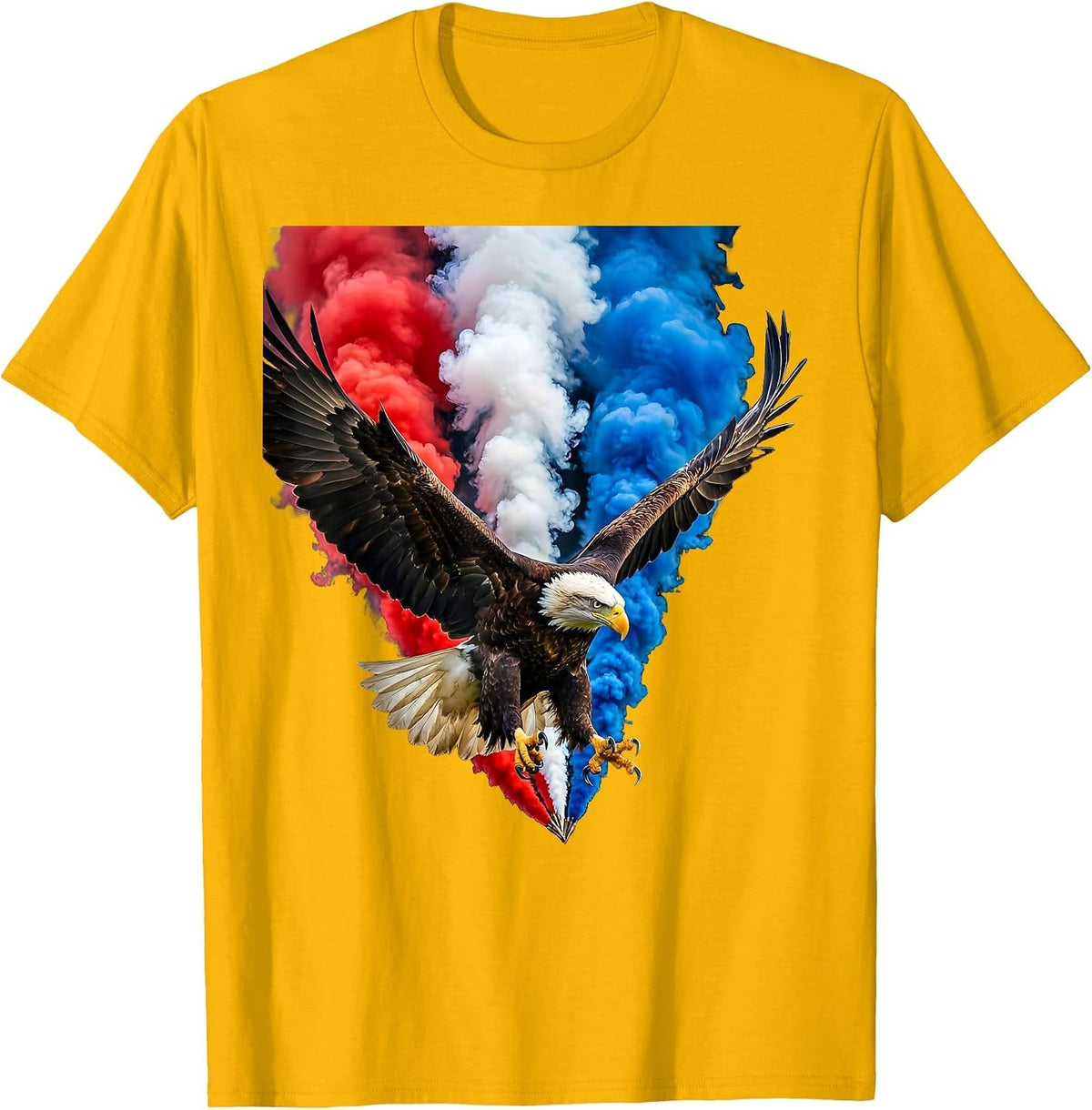 Eagle Diving Talons Out Patriotic Graphic T-Shirt - Golden Yellow
