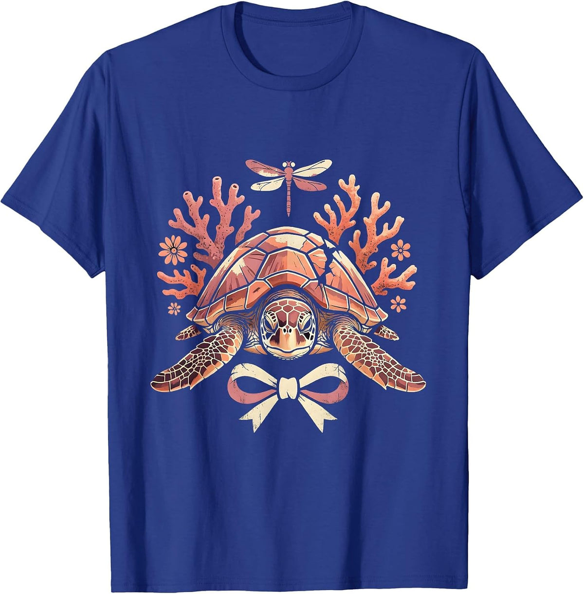 Sea Turtle Pink Coral Breast Cancer Awareness T-Shirt - Royal Blue
