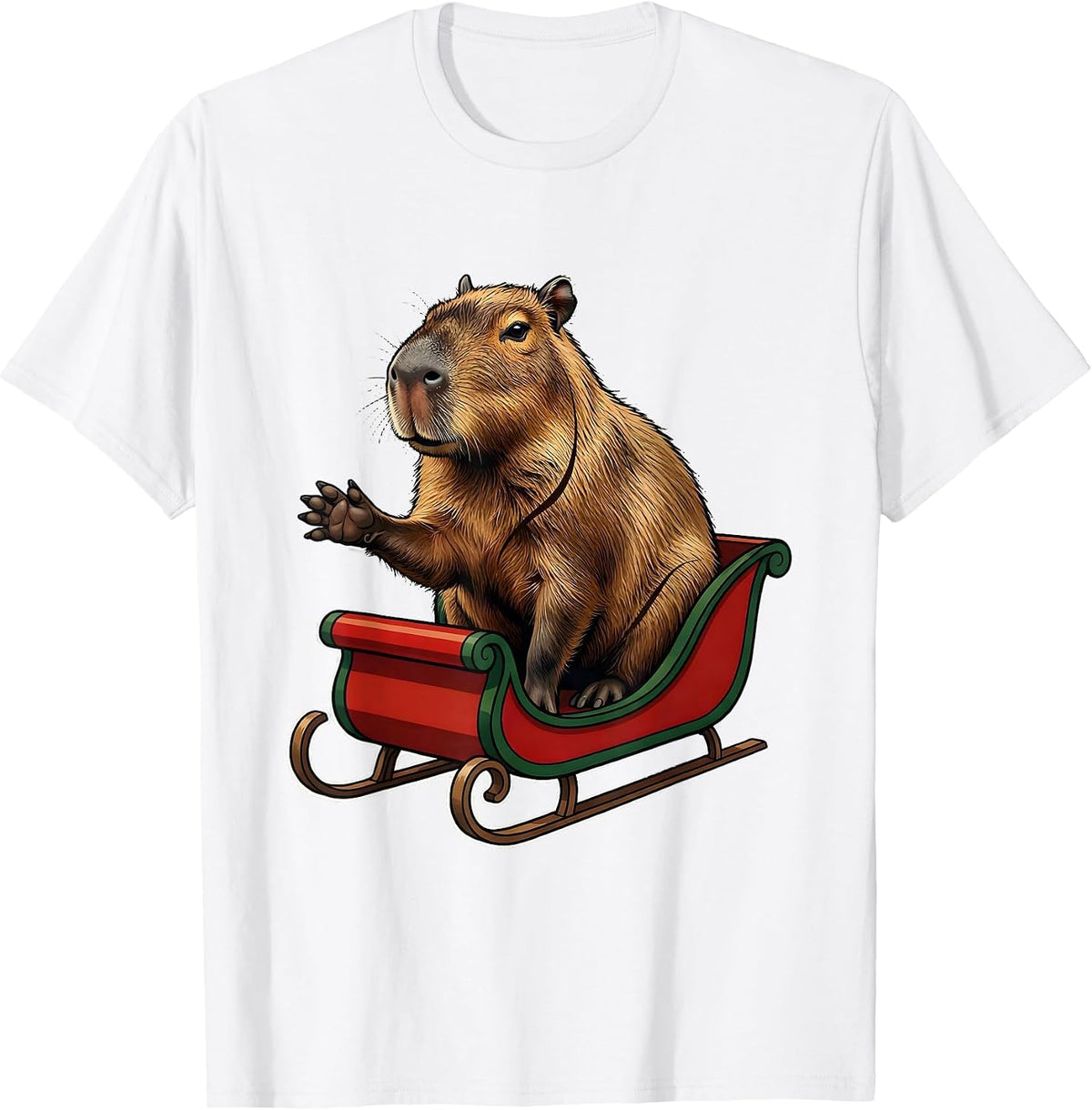 Men's Capybara Christmas Sleigh Whimsical Animal Lover Humor T-Shirt - White