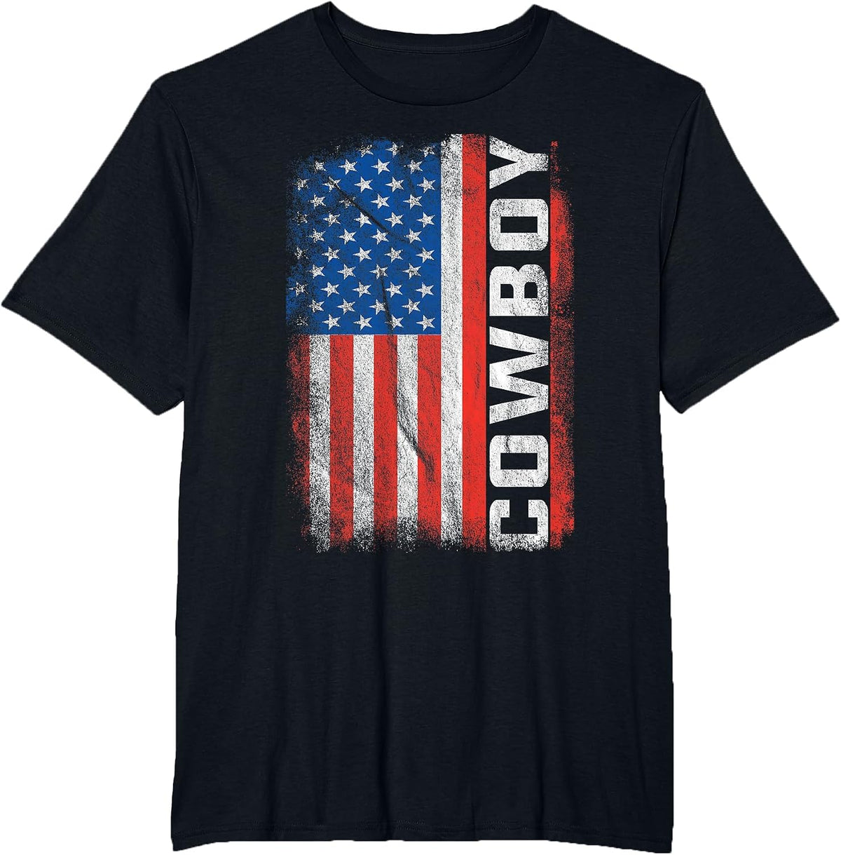 Vintage Rodeo Cowboy Patriotic American Flag T-Shirt - Black