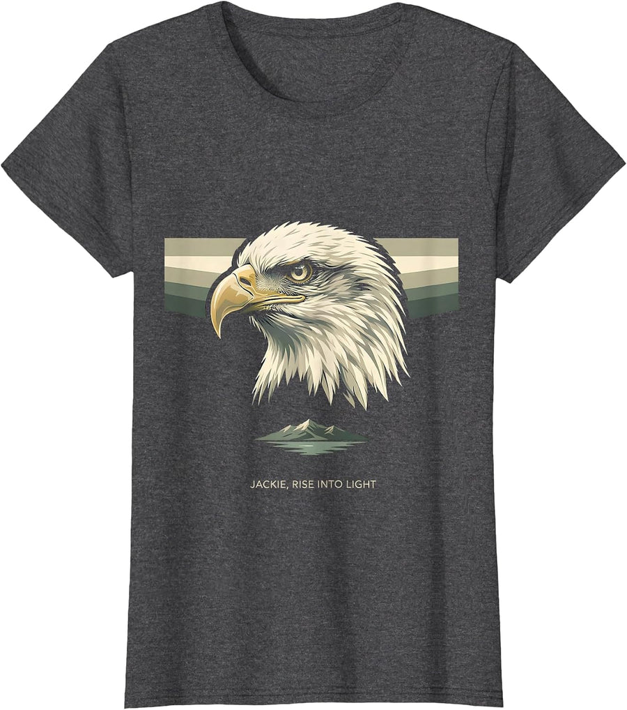 Women's Jackie, Rise Into Light Minimalist Eagle Memorial Tribute T-Shirt - Dark Heather Grey