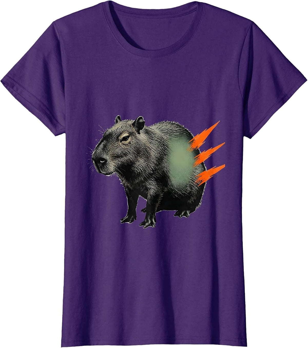 Women's Broad Haunched Capybara Editorial Conceptual Animal Humor T-Shirt - Purple