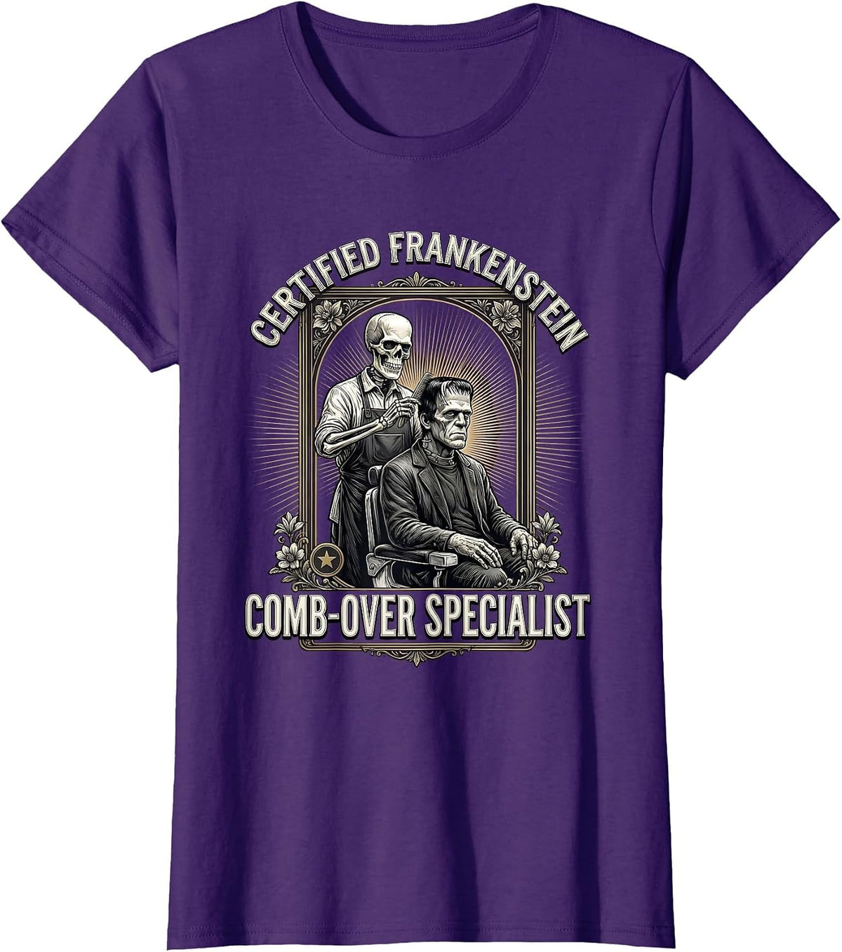 Women's Certified Frankenstein Comb-Over Specialist Funny T-Shirt - Purple