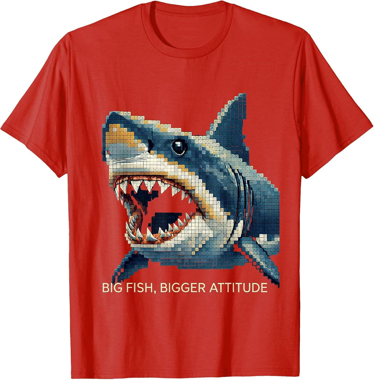 Men's Big Fish Bigger Attitude Bold Shark Design T-Shirt - Red