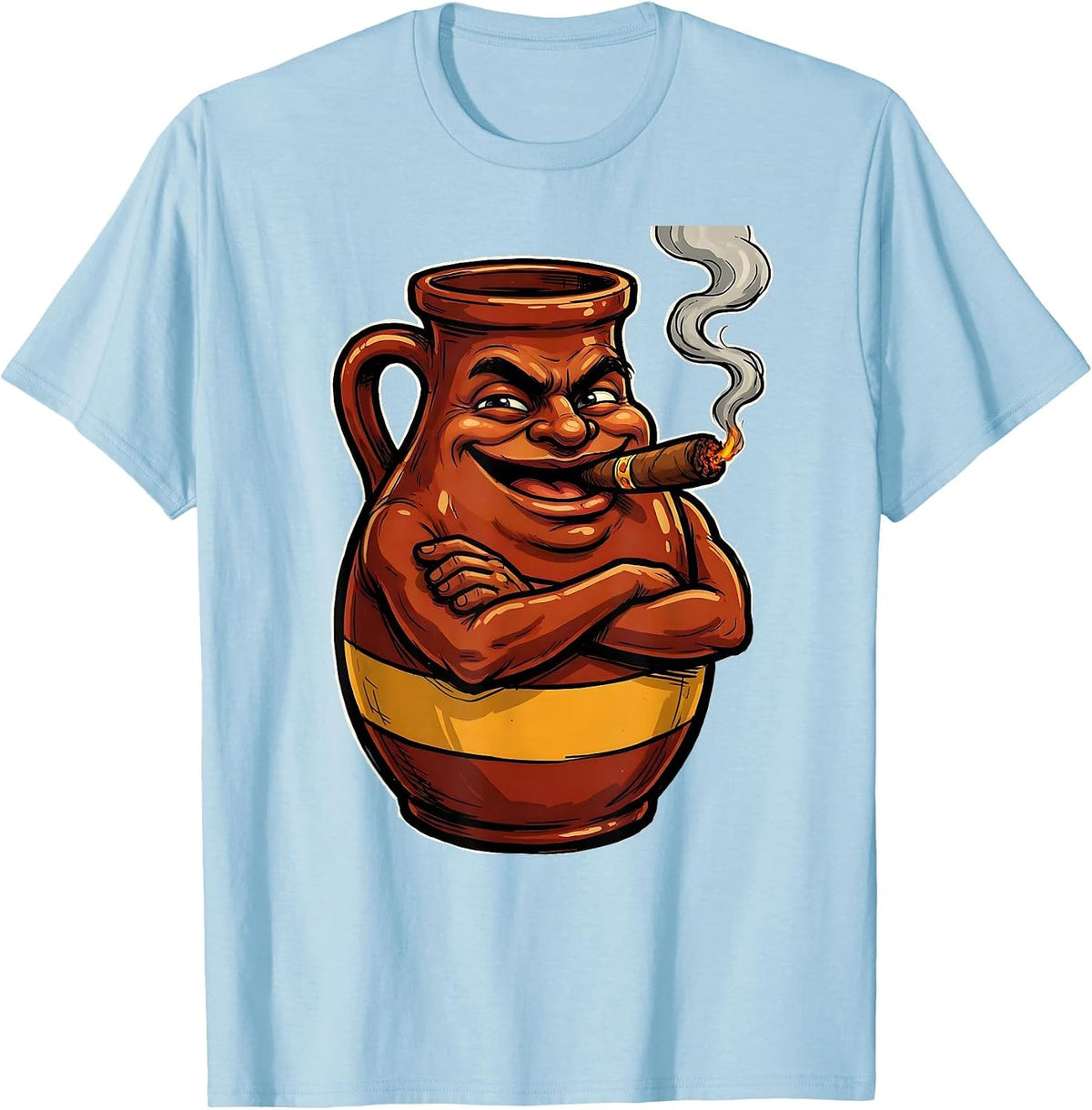 Men's BBQ Sauce Jug Smoking Cigar Funny Condiment Art T-Shirt - Baby Blue