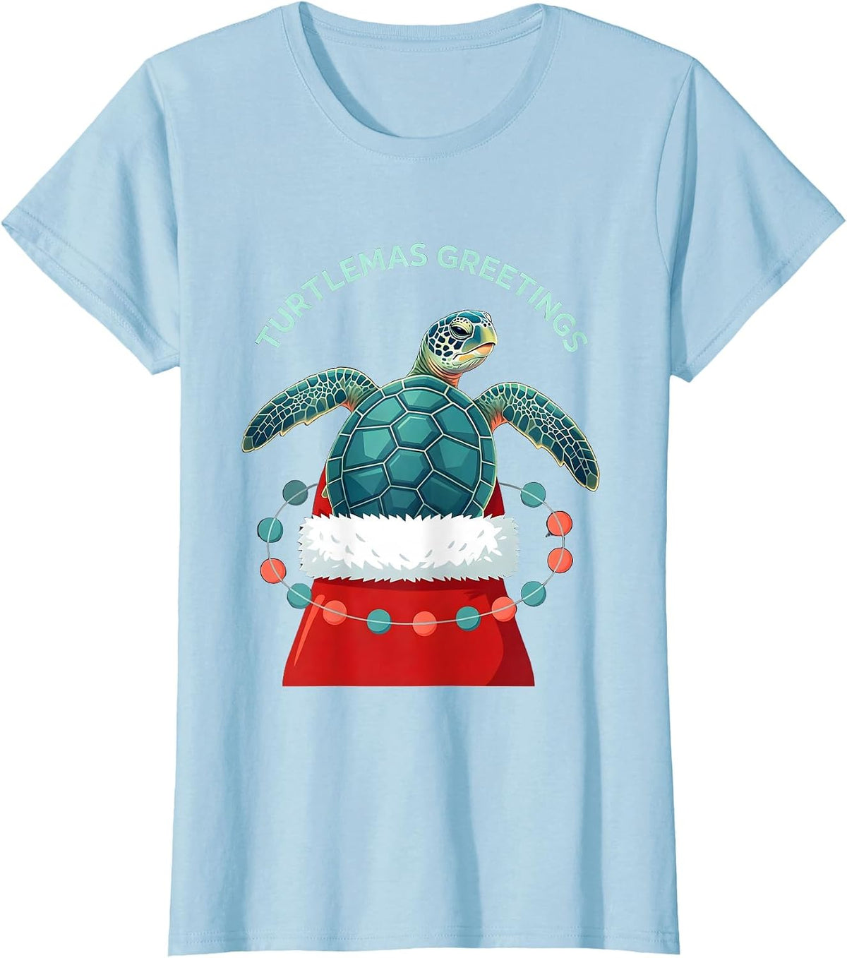 Turtlemas Greetings Whimsical Sea Turtle Christmas Santa Hat T-Shirt - Baby Blue