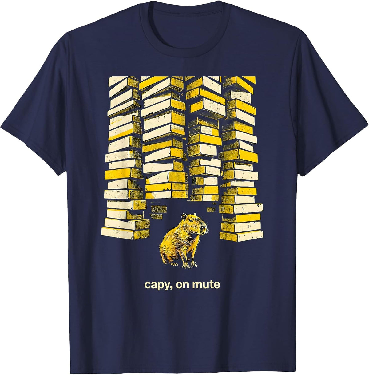capy on mute Funny Capybara Meme Animal Humor T-Shirt - Navy Blue