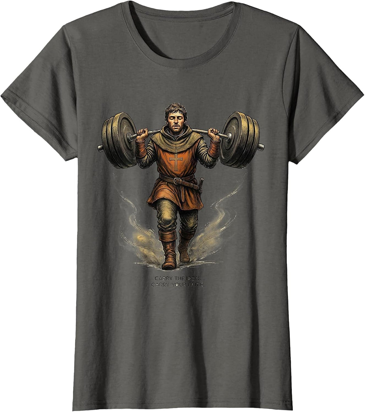 Women's Carry the Iron Carry Your Faith Medieval Christian Gym T-Shirt - Asphalt Grey