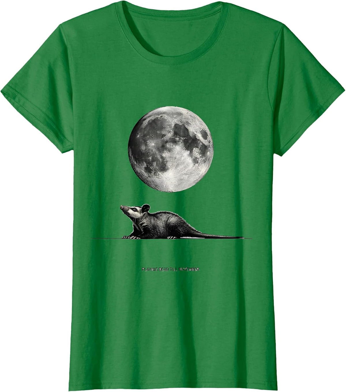 Women's Playing Dead Till November Vintage Opossum Halloween Spooky T-Shirt - Kelly Green