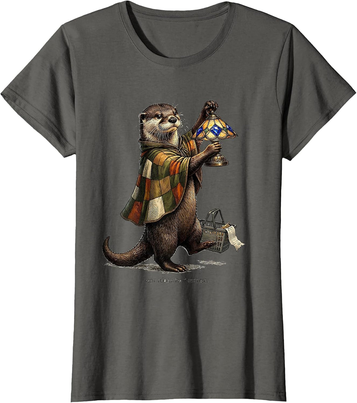 Women's Not Today, I'm Thrifting Funny Otter Thrifting Collector T-Shirt - Asphalt Grey