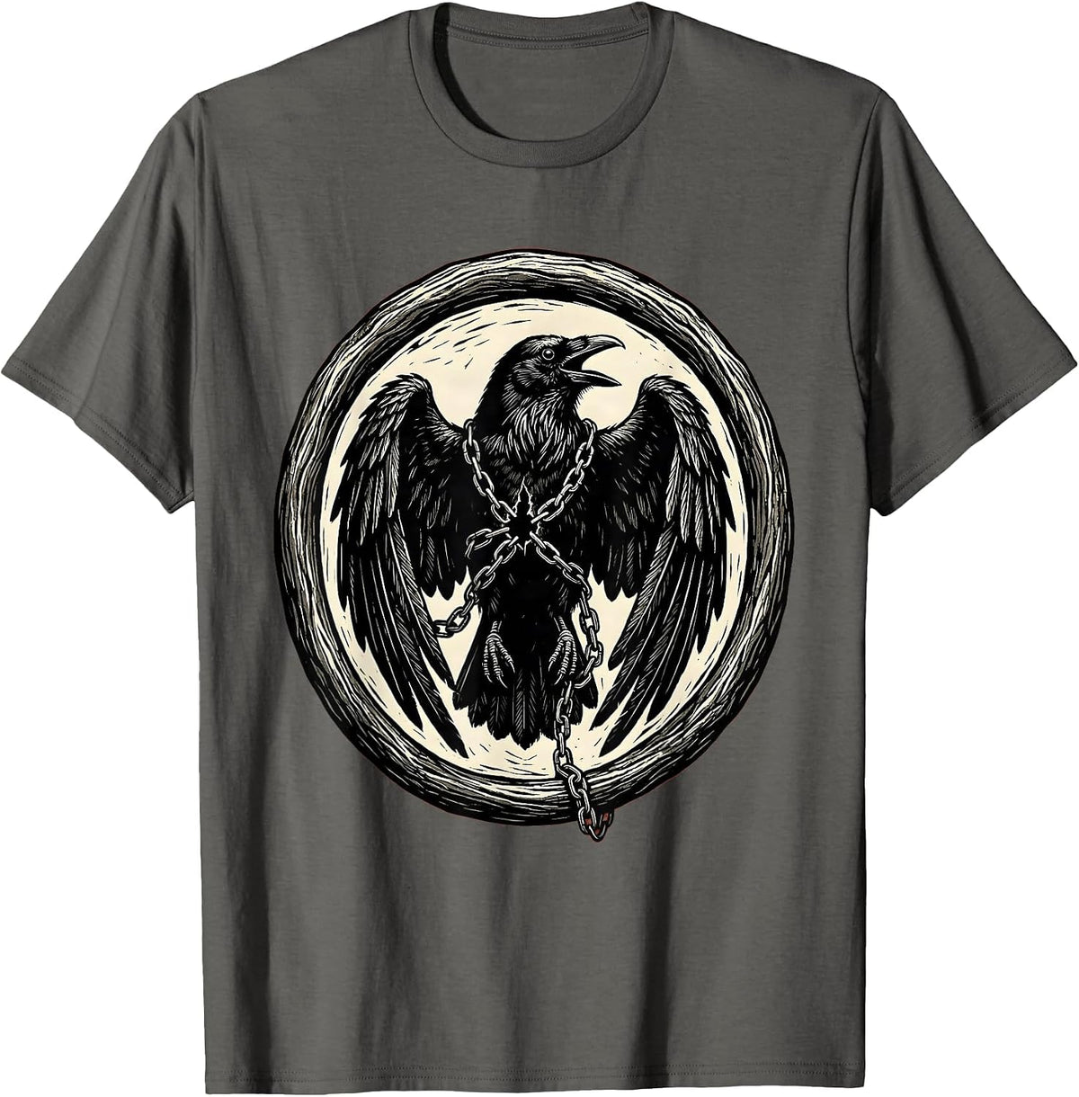 Crow Wrapped in Chains Broken Link Graphic T-Shirt - Asphalt Grey
