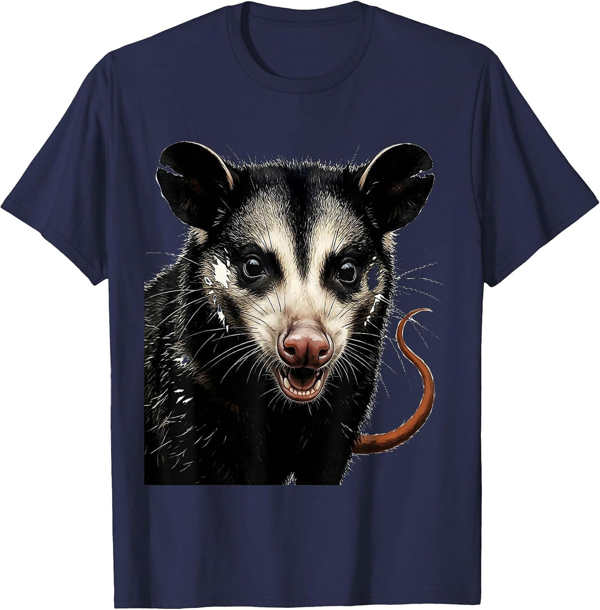 Men's Oversized Opossum Linocut Funny Animal Meme T-Shirt - Navy Blue