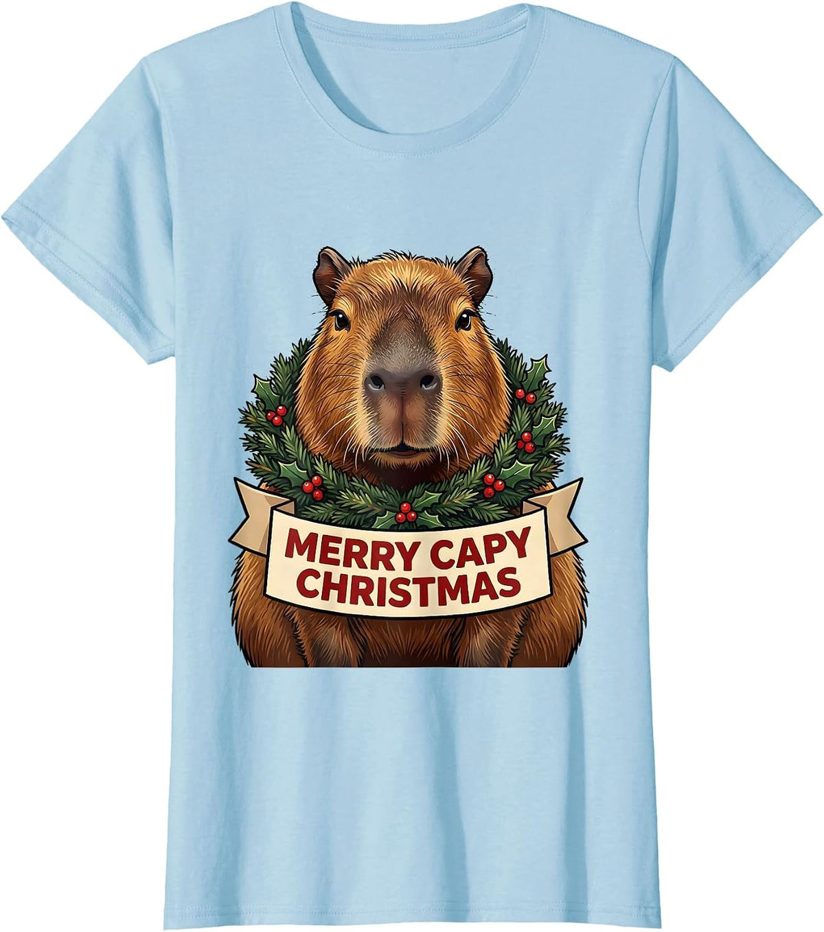 Merry Capy Christmas Funny Capybara Holiday Animal Lover T-Shirt - Baby Blue
