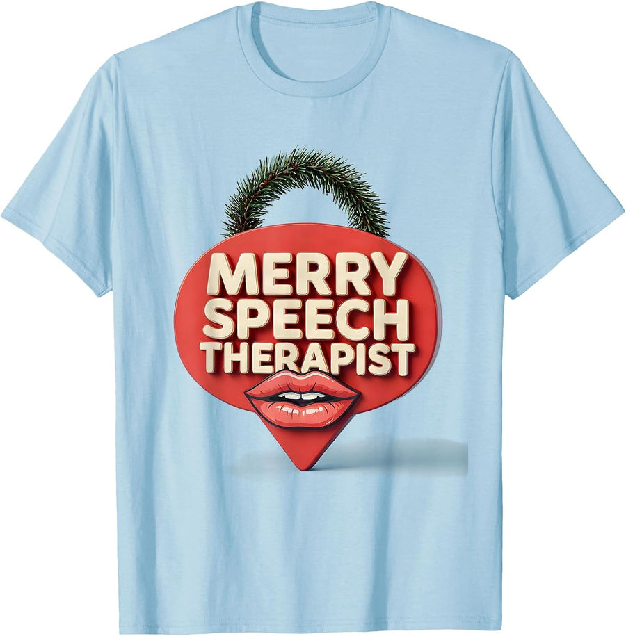 Men's Merry Speech Therapist Bold Chunky Holiday SLP Gift T-Shirt - Baby Blue