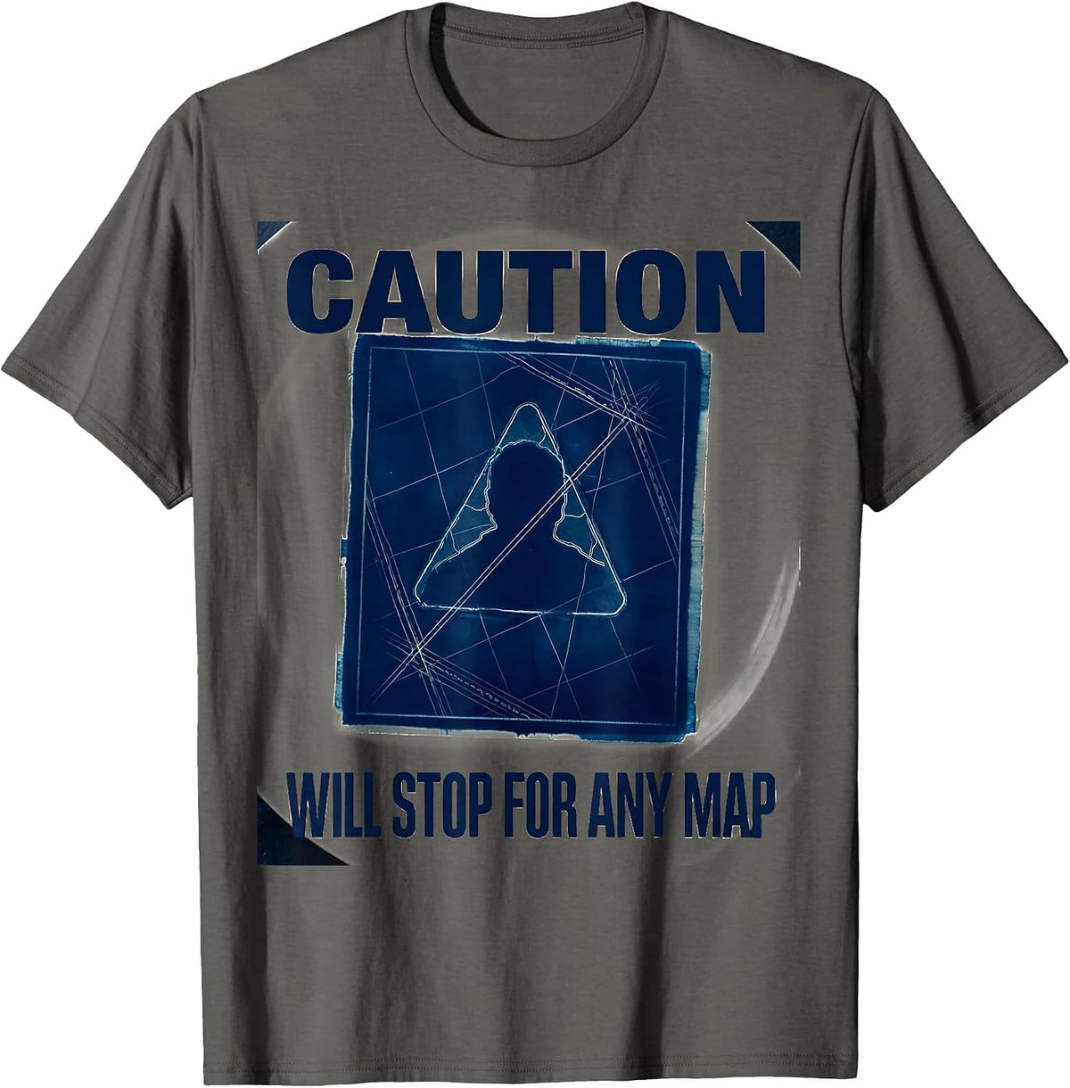Caution: Will Stop For Any Map Funny Geography Teacher T-Shirt - Asphalt Grey
