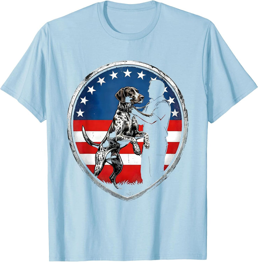 Men's German Shorthaired Pointer Patriotic Dog Lover Shield T-Shirt - Baby Blue
