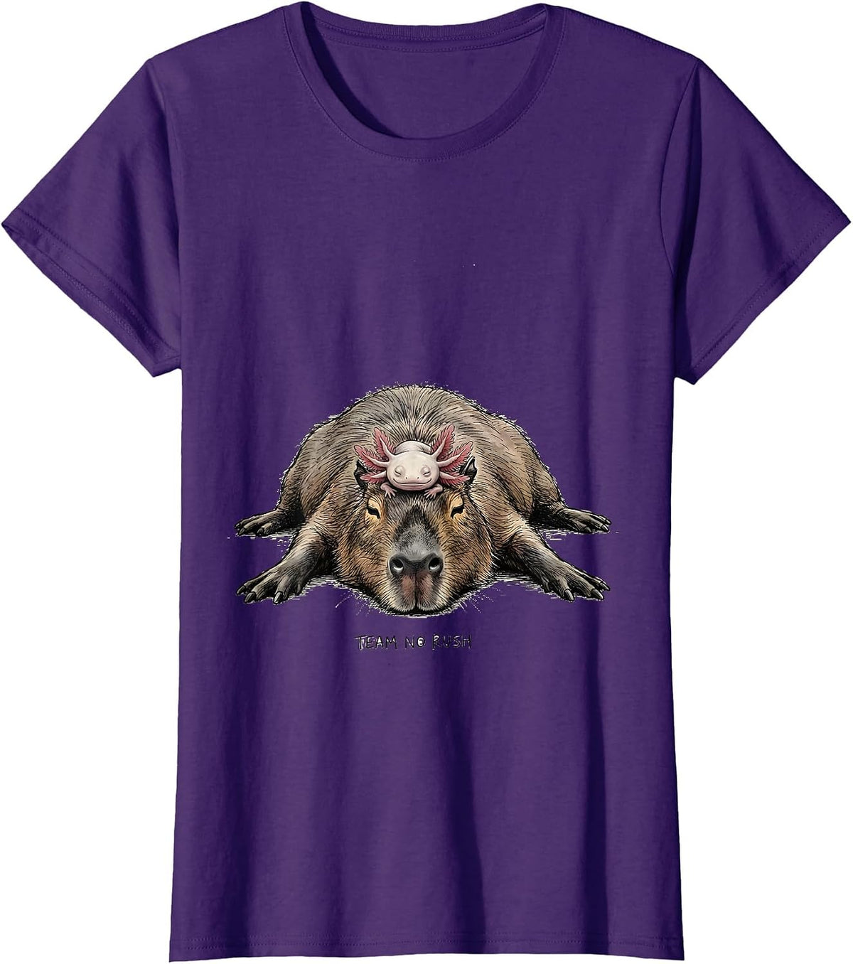 Women's Team No Rush Cute Kawaii Capybara Axolotl Animal Lover Kids T-Shirt - Purple