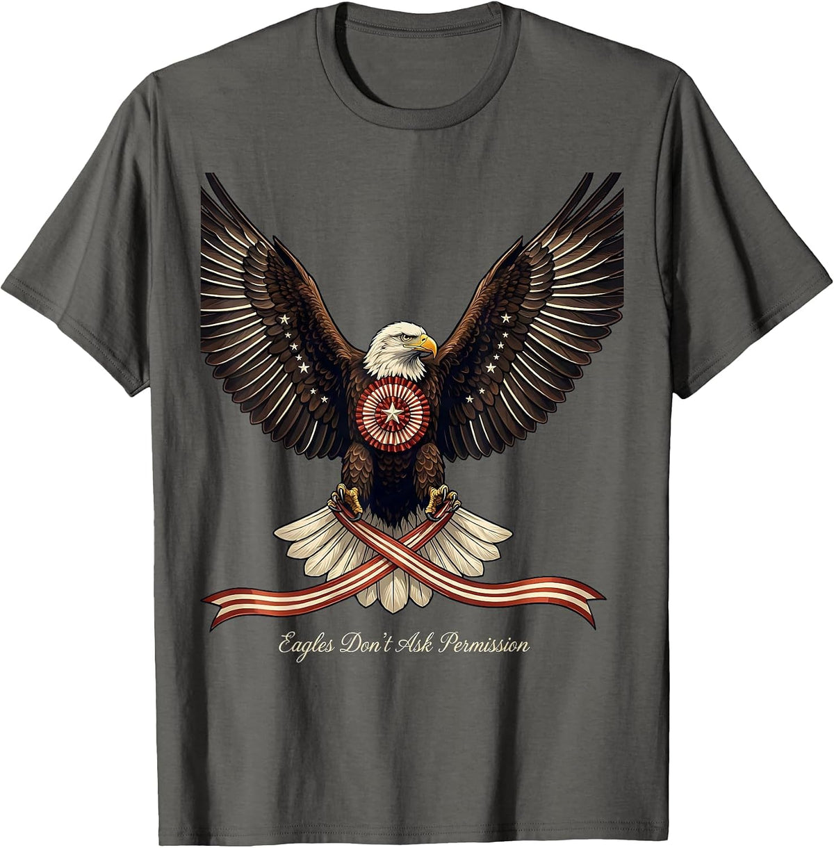 Men's American Flag Eagle Eagles Dont Ask Permission T-Shirt - Asphalt Grey
