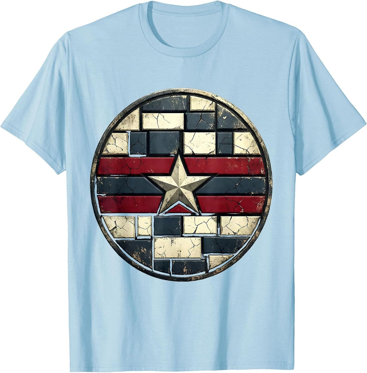 Men's Eagle Carrying Flag Toward Rising Sun Patriotic T-Shirt - Baby Blue