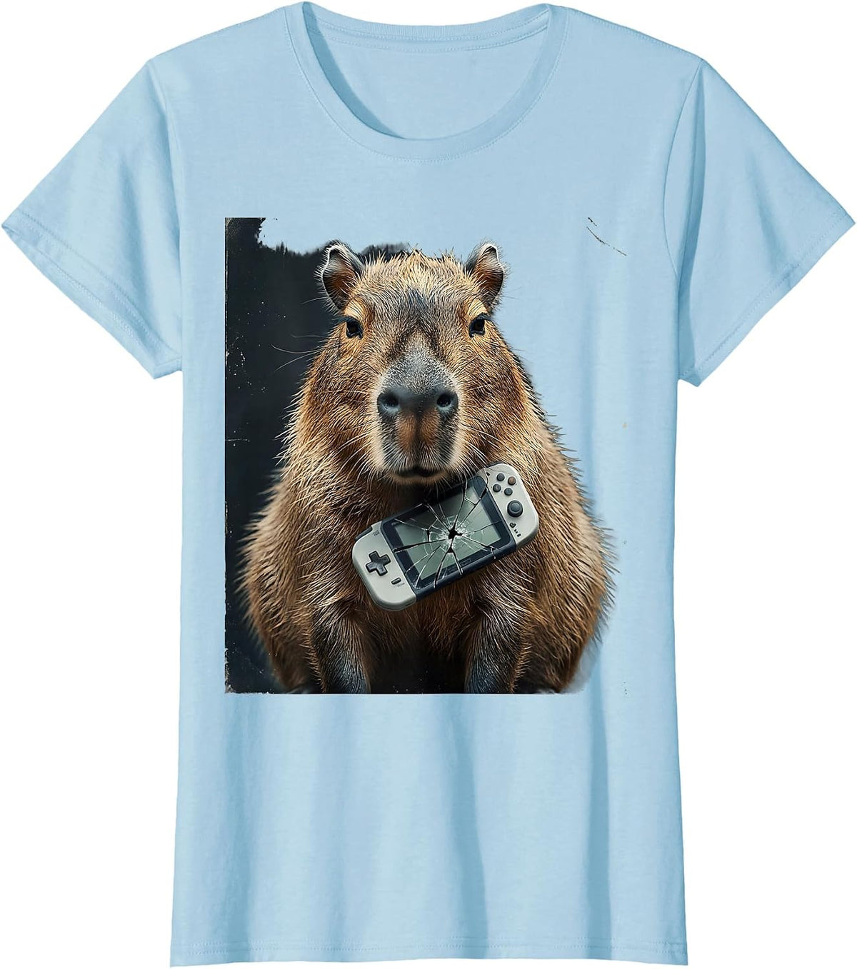 Women's Capybara Gamer Distressed Meme Humor T-Shirt - Baby Blue