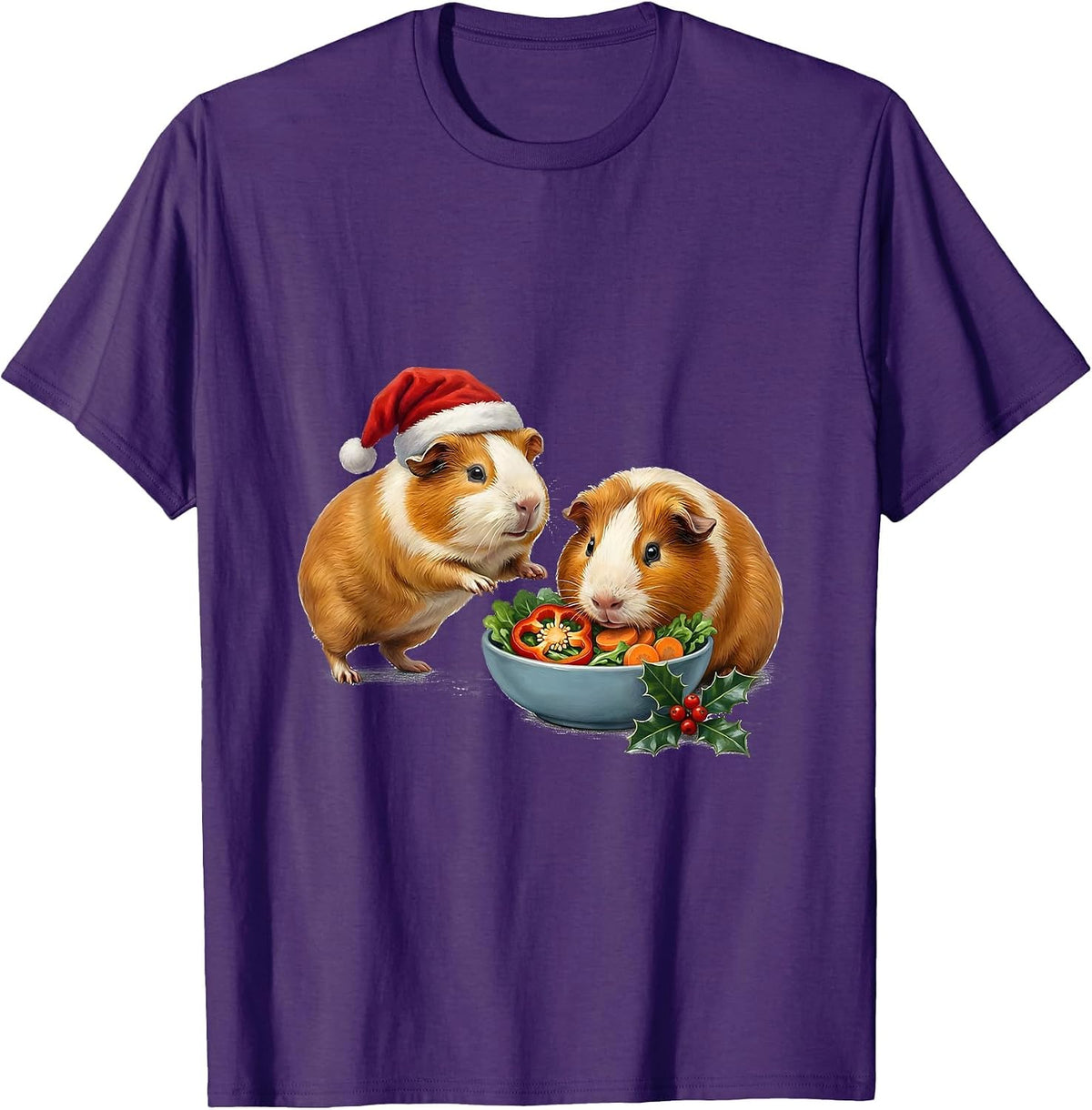 Men's Guinea Pig Santa Hat Holiday Humor Novelty T-Shirt - Purple