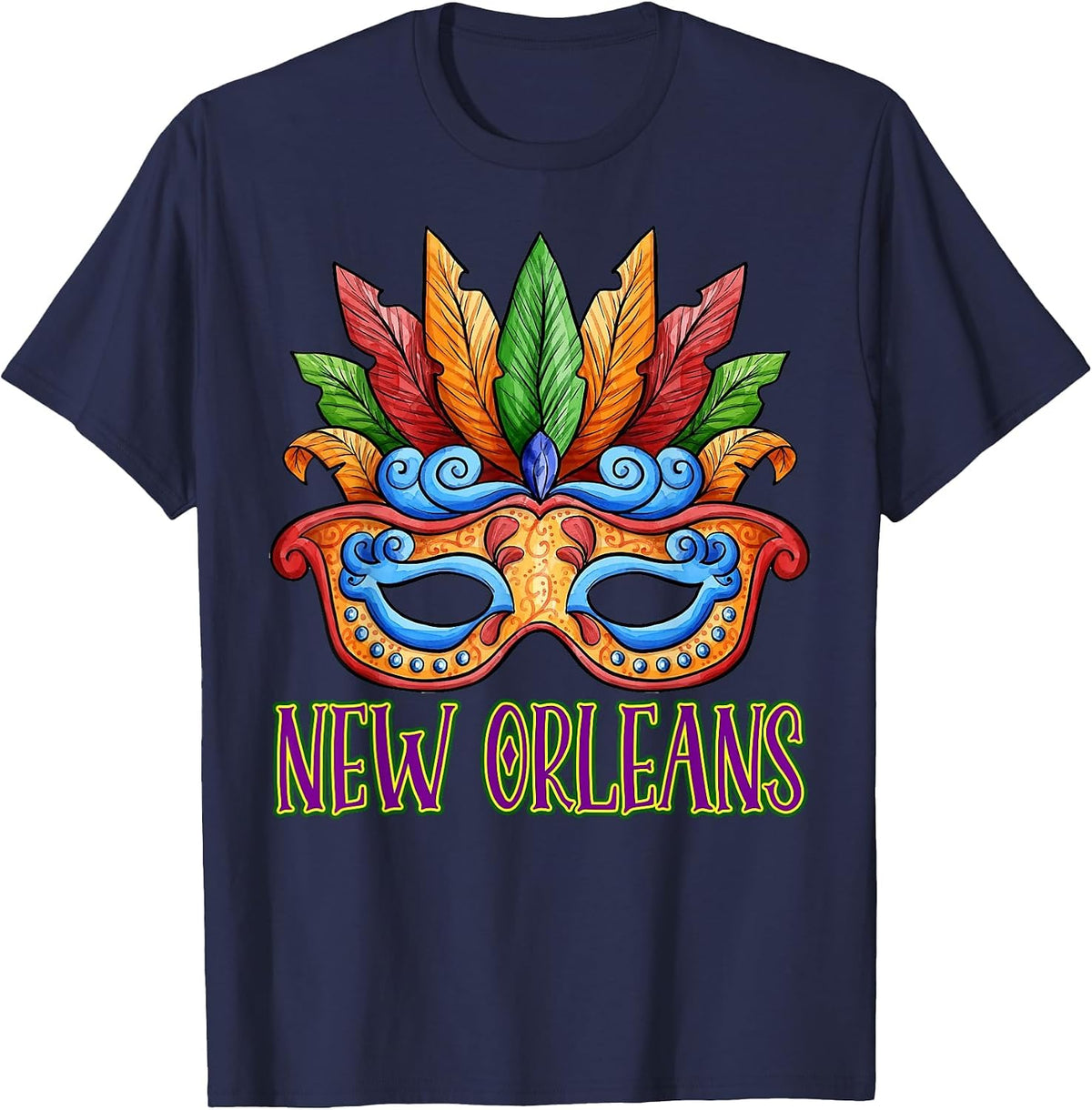 New Orleans Mardi Gras Souvenir Mask 2022 Men Women T-Shirt - Navy Blue