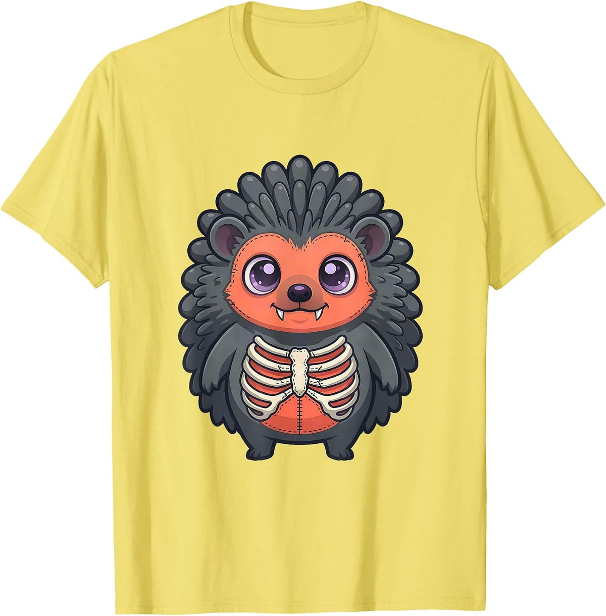 Men's Chibi Hedgehog Pastel Goth Kawaii Cute Creepy E-Girl T-Shirt - Lemon Yellow