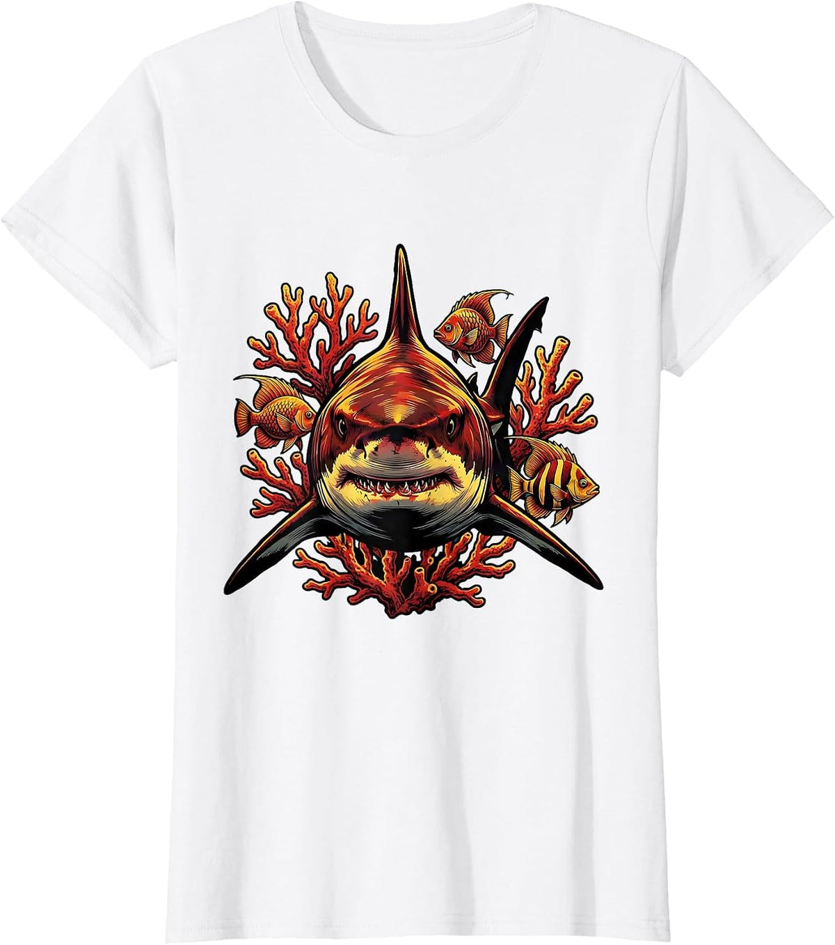 Women's Bull Shark Coral Reef Illustration T-Shirt - White