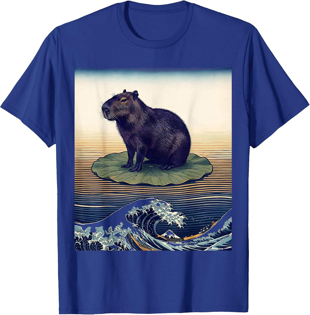 Men's Capybara Ukiyo-e Animal Humor Meme Gift T-Shirt - Royal Blue