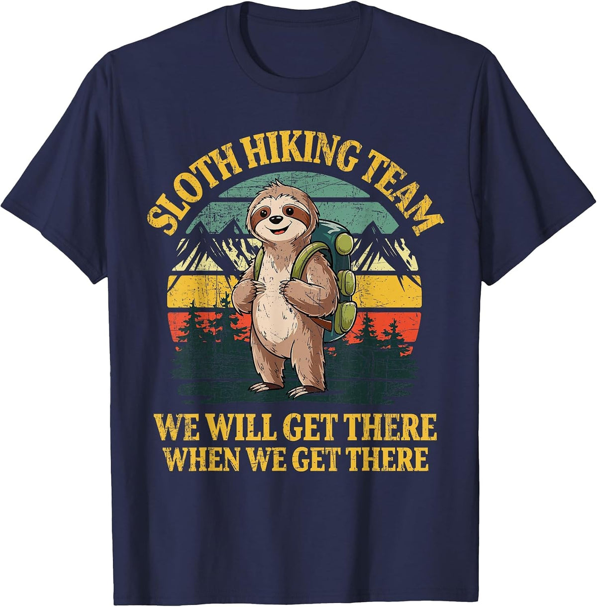 Funny Sloth Hiking T-Shirt - Navy Blue