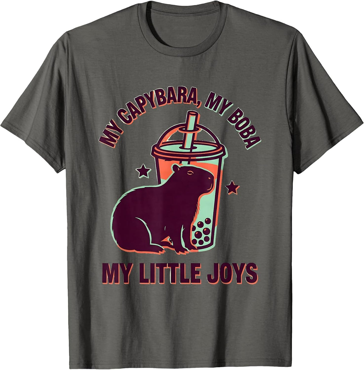 My Capybara My Boba My Little Joys Cute Kawaii Anime Animal T-Shirt - Asphalt Grey