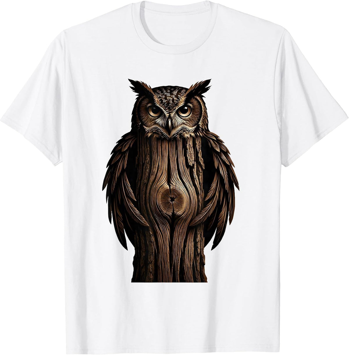 Men's Owl Camouflage Tree Bark Nature Wildlife Art T-Shirt - White