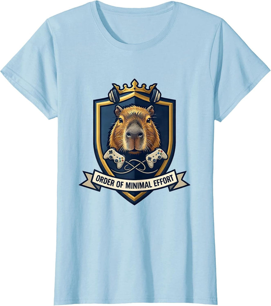 Women's Order of Minimal Effort Funny Capybara Gamer Meme Humor T-Shirt - Baby Blue