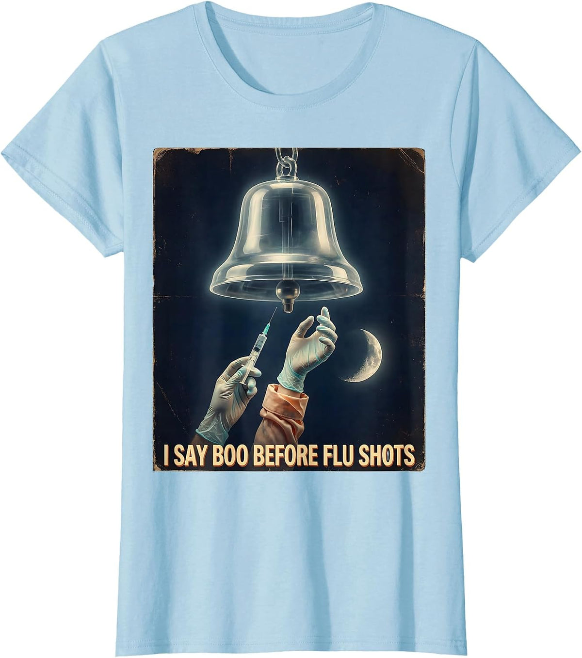 I Say Boo Before Flu Shots Vintage Ghost Halloween Nurse T-Shirt - Baby Blue